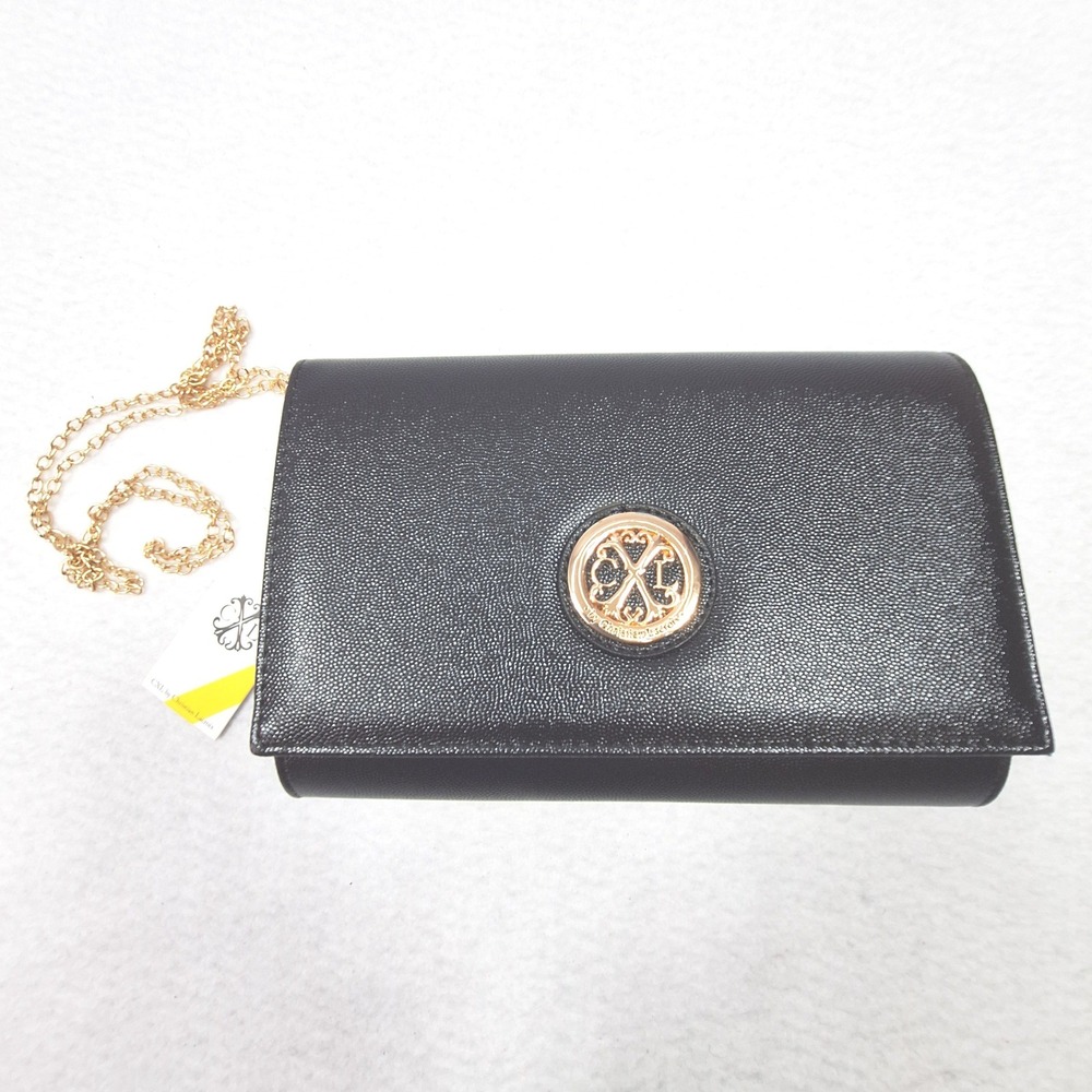 CXL‎ by Christian Lacroix Paris Caviar Clutch Womens Small Black Gold Chain New